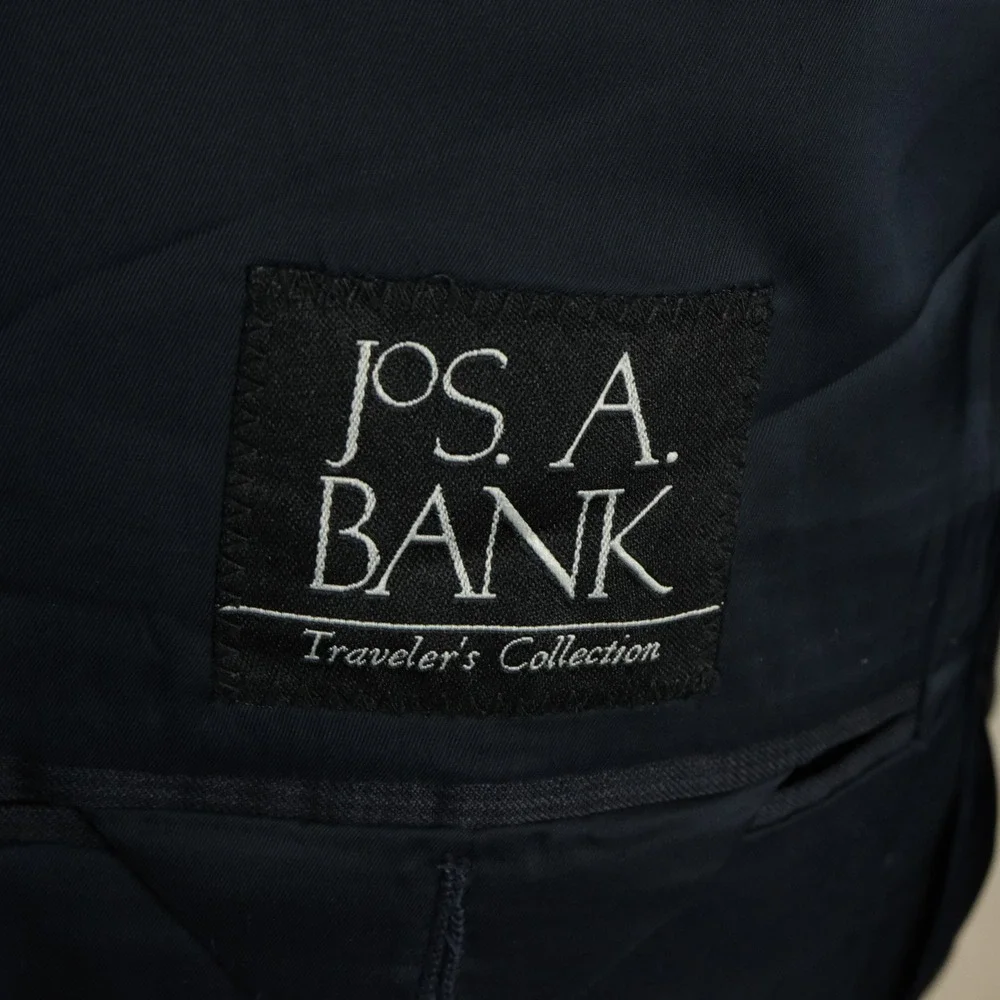 Jos. A. Bank 42R Sport Coat Wool Navy Blue Plaid Two Button Double Vented